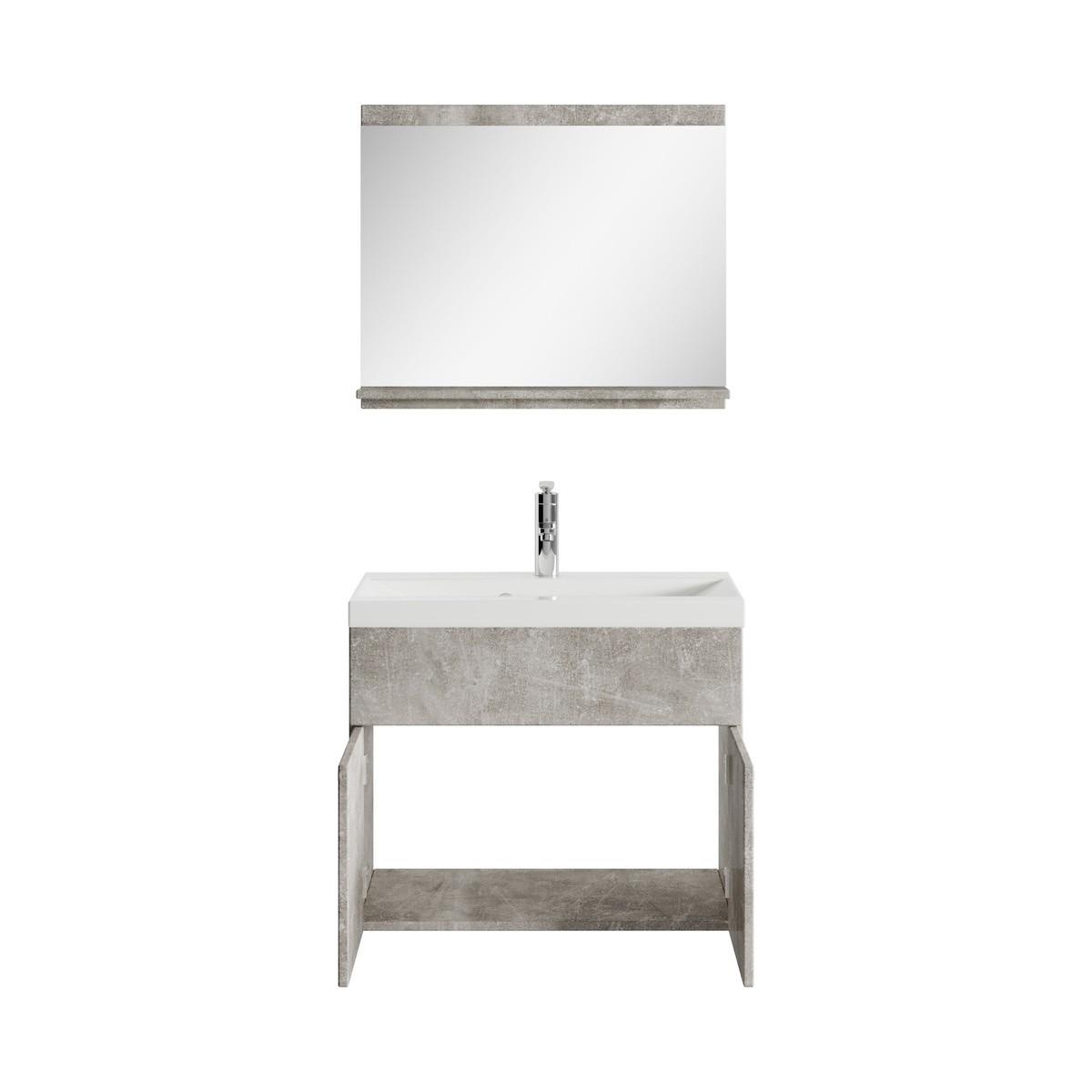 BADMÖBEL-SET Montreal 3 Teile Beton Grau - 60 x 35 x 51 cm - Grau, Holz (60/51/35cm) - Badplaats