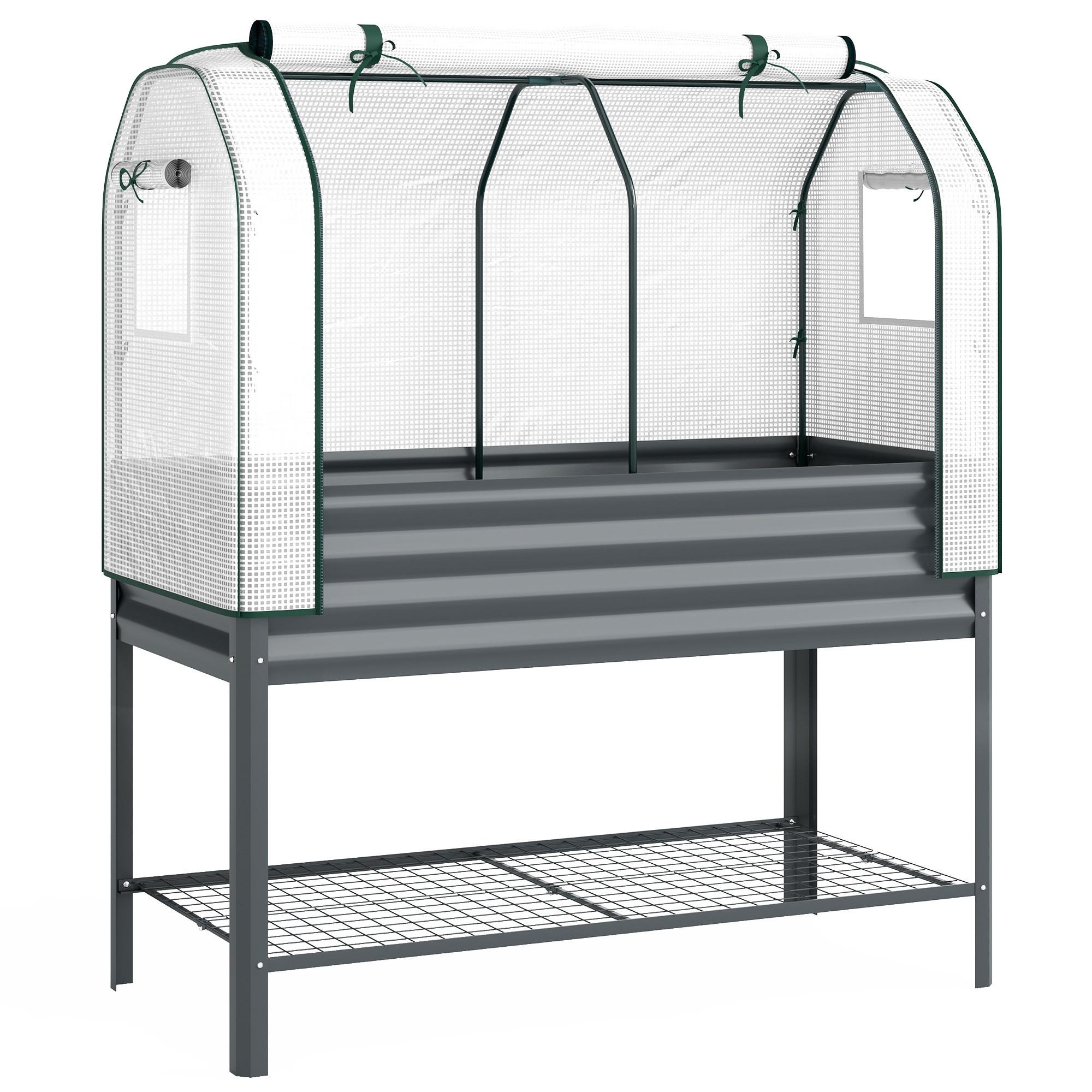 HOCHBEET mit Gewächshausabdeckung Dunkelgrau - Dunkelgrau, Metall (55/140/120cm) - Outsunny
