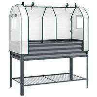 HOCHBEET mit Gewächshausabdeckung Dunkelgrau - Dunkelgrau, Metall (55/140/120cm) - Outsunny