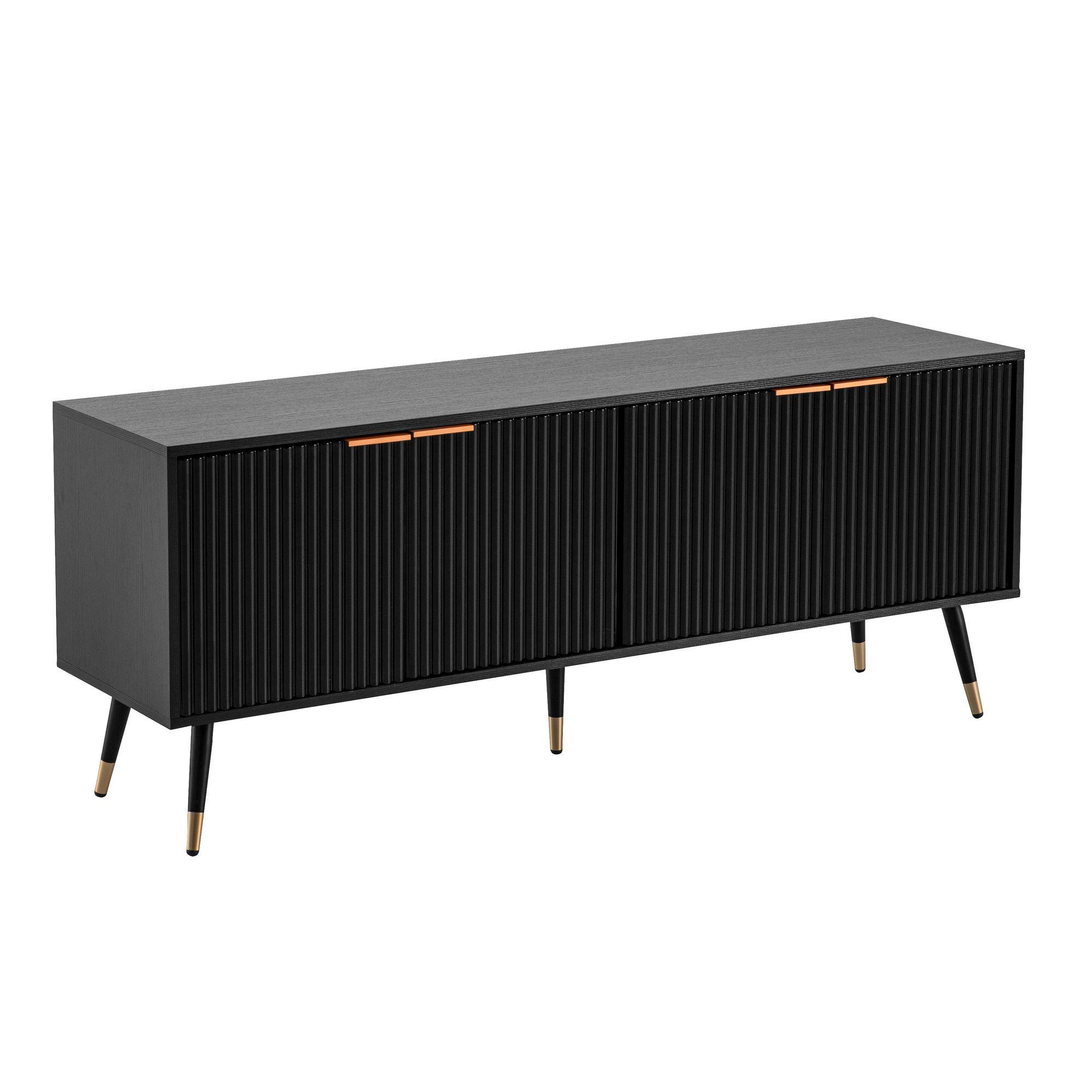 LOWBOARD Schwarz Eiche-Dekor Modern Stil 150x60x39 cm mit Türen - Schwarz, Holzwerkstoff/Metall (150/60/39cm) - KADIMA DESIGN