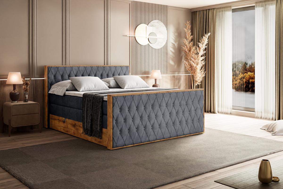BOXSPRINGBETT mit Matratze H3|H4 und Lattenrost - LOLLI5-Z KING-200x200 - Dunkelgrau Casablanca - Dunkelgrau, Holzwerkstoff (200/200cm) - ALTDECOR