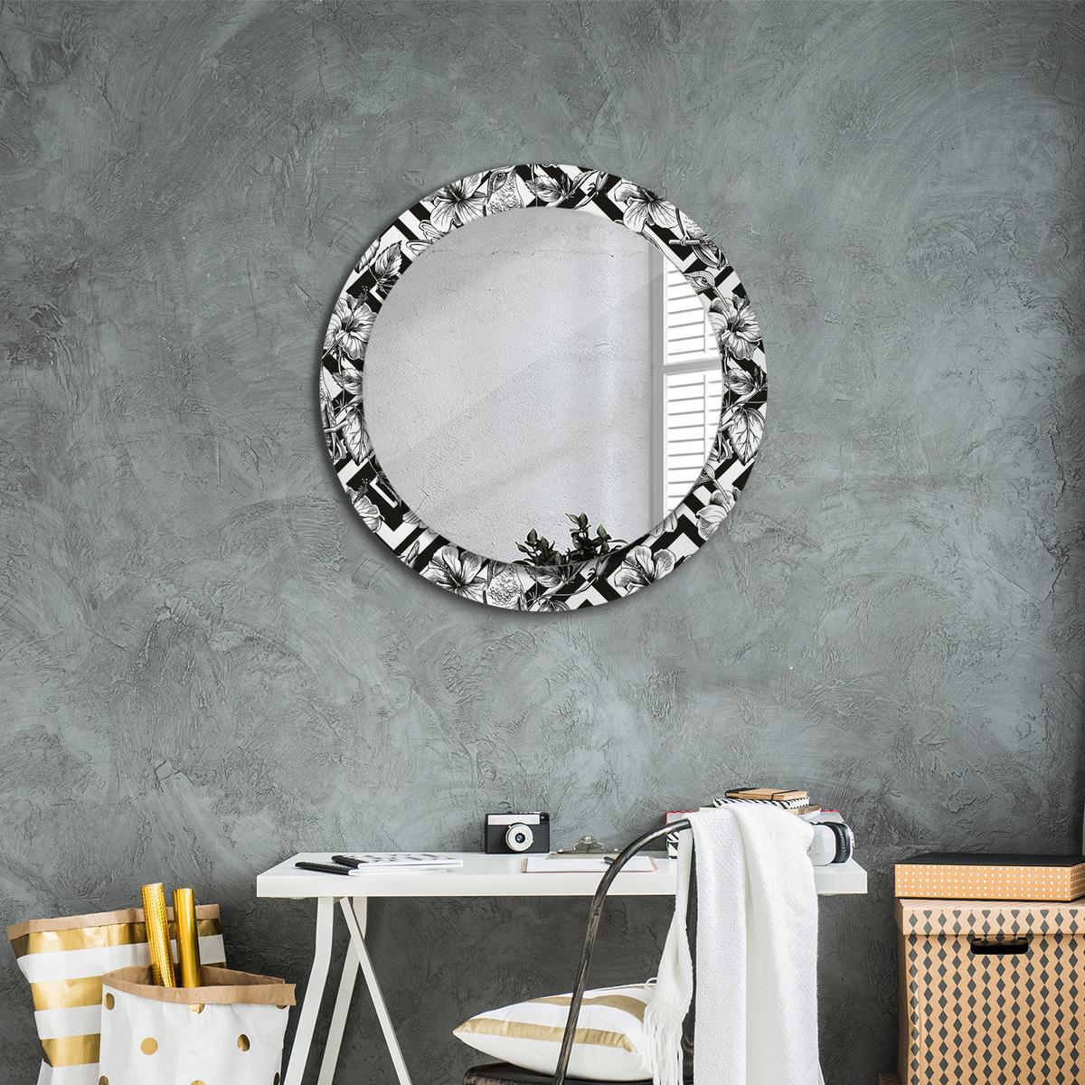 SPIEGEL Rund Ø 70 cm mit Aufdruck - Schwarz, Glas (70/70/0.4cm) - Wallfluent
