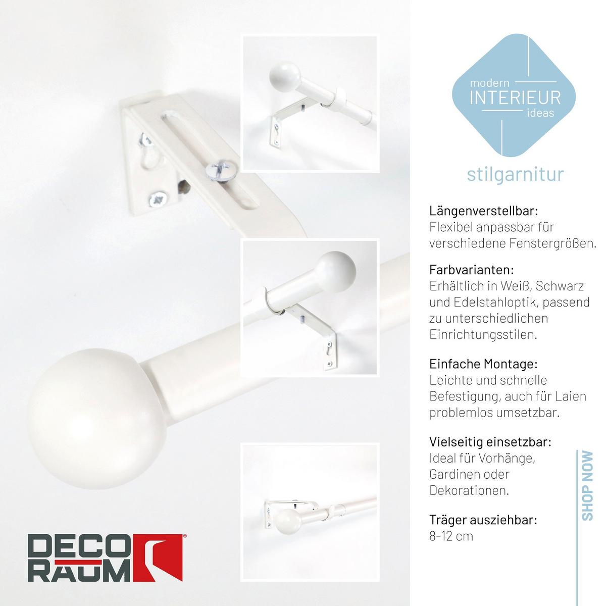 GARDINENSTANGE ausziehbar 120-210cm 1-Lauf Flexa Kugel - Weiß, Metall (120cm) - Deco-Raum