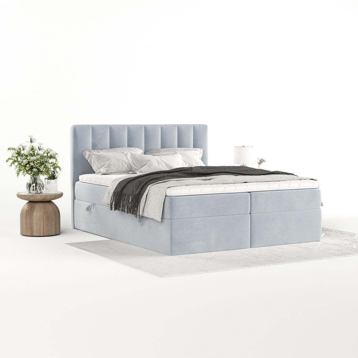 BOXBETT Bari 160/200 cm Hellgrau im Paros Stoff - Hellgrau, Holz/Holzwerkstoff (160/200cm) - AltaBeds