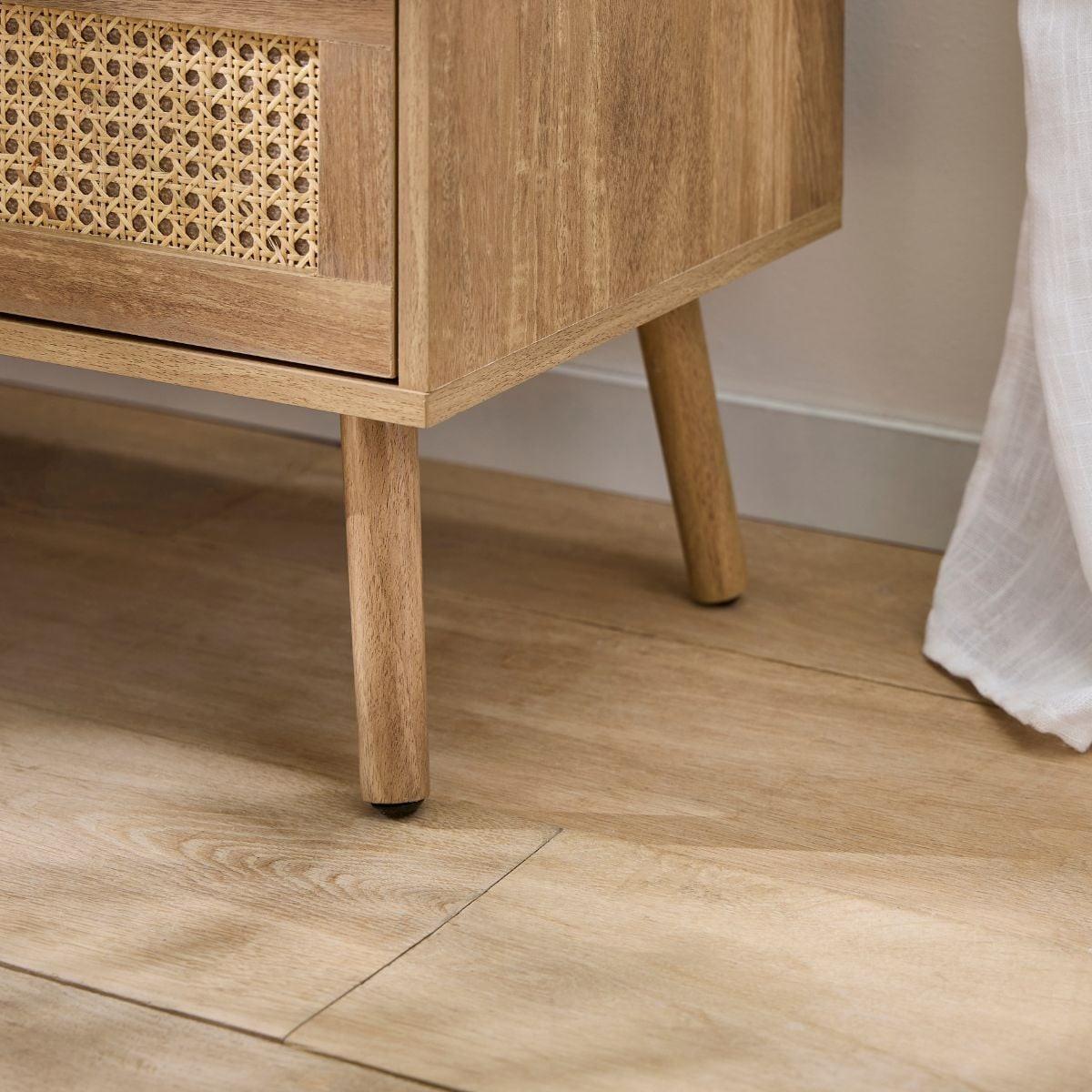 KOMMODE mit 6 schubladen mit fronten aus natürlichem rattan - PALMO 120/39/79 cm - Eschefarben, Holzwerkstoff (120/79/47cm) - Calicosy