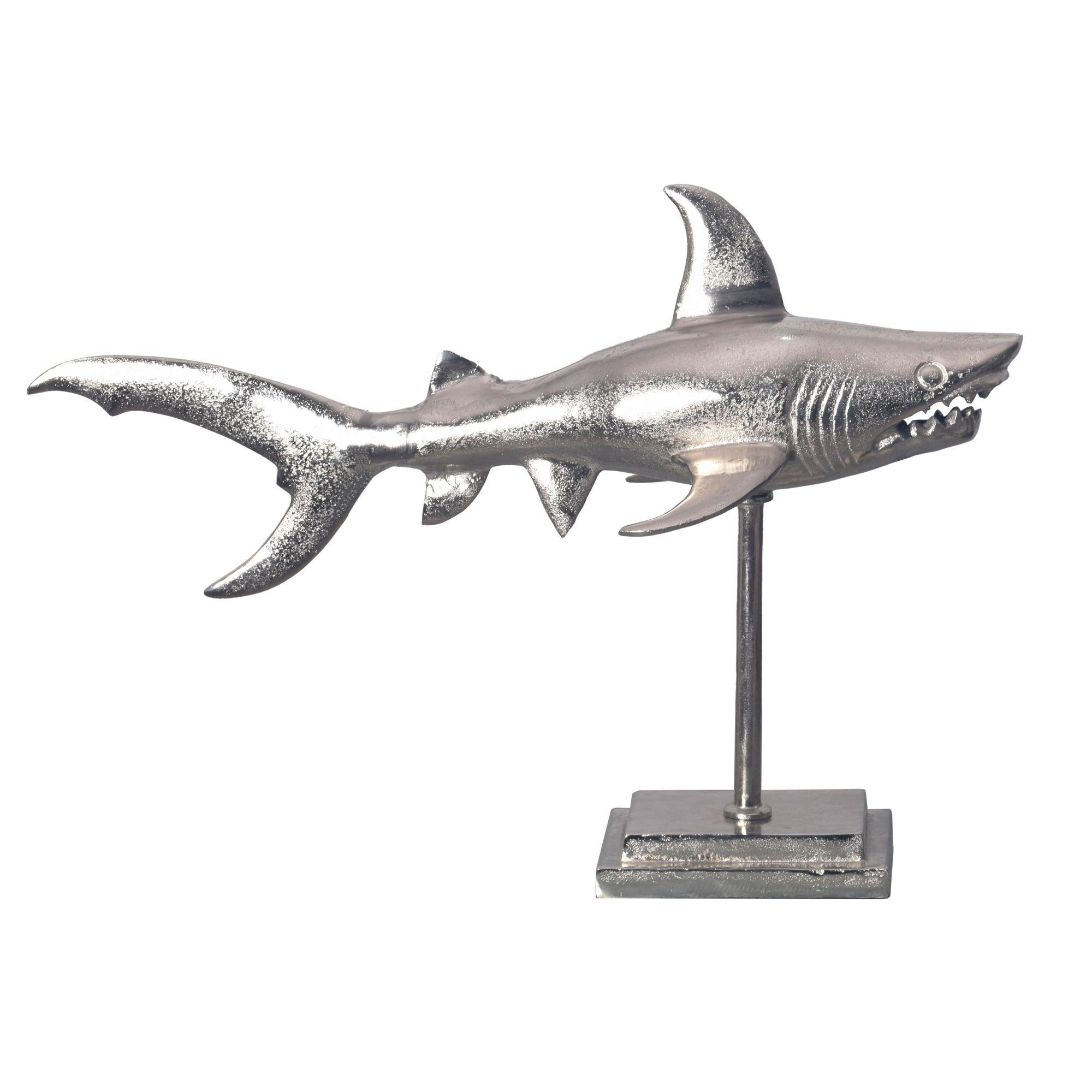 DEKOFIGUR Hai Aluminium 70 cm mit Sockel im maritimen Stil, Silbern 70x27x49 cm - Silberfarben, Metall (70/49/27cm) - KADIMA DESIGN