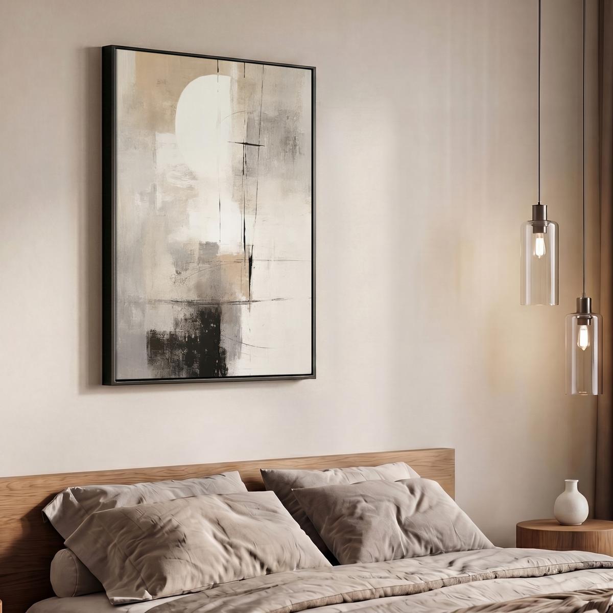 LEINWAND Bilder mit Rahmen - Abstrakt - Kunst - Grau - 70x100 - Hellgrau, Textil (70/100cm) - MuchoWow
