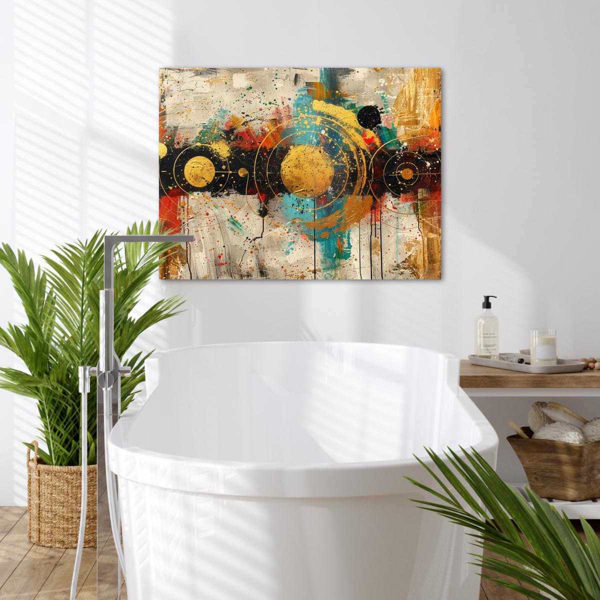 LEINWANDBILD Abstrakt - Kunst - Gold - Modern Wanddeko Schlafzimmer 70x50 cm - Multicolor, Textil (70/50cm) - MuchoWow