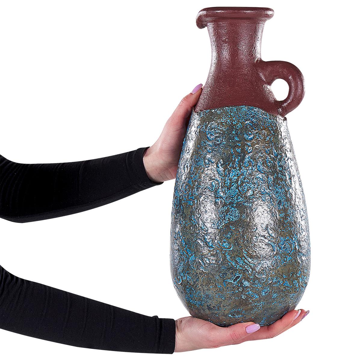 DEKOVASE Terrakotta blau Velia - Blau, Stein (40cm) - Beliani