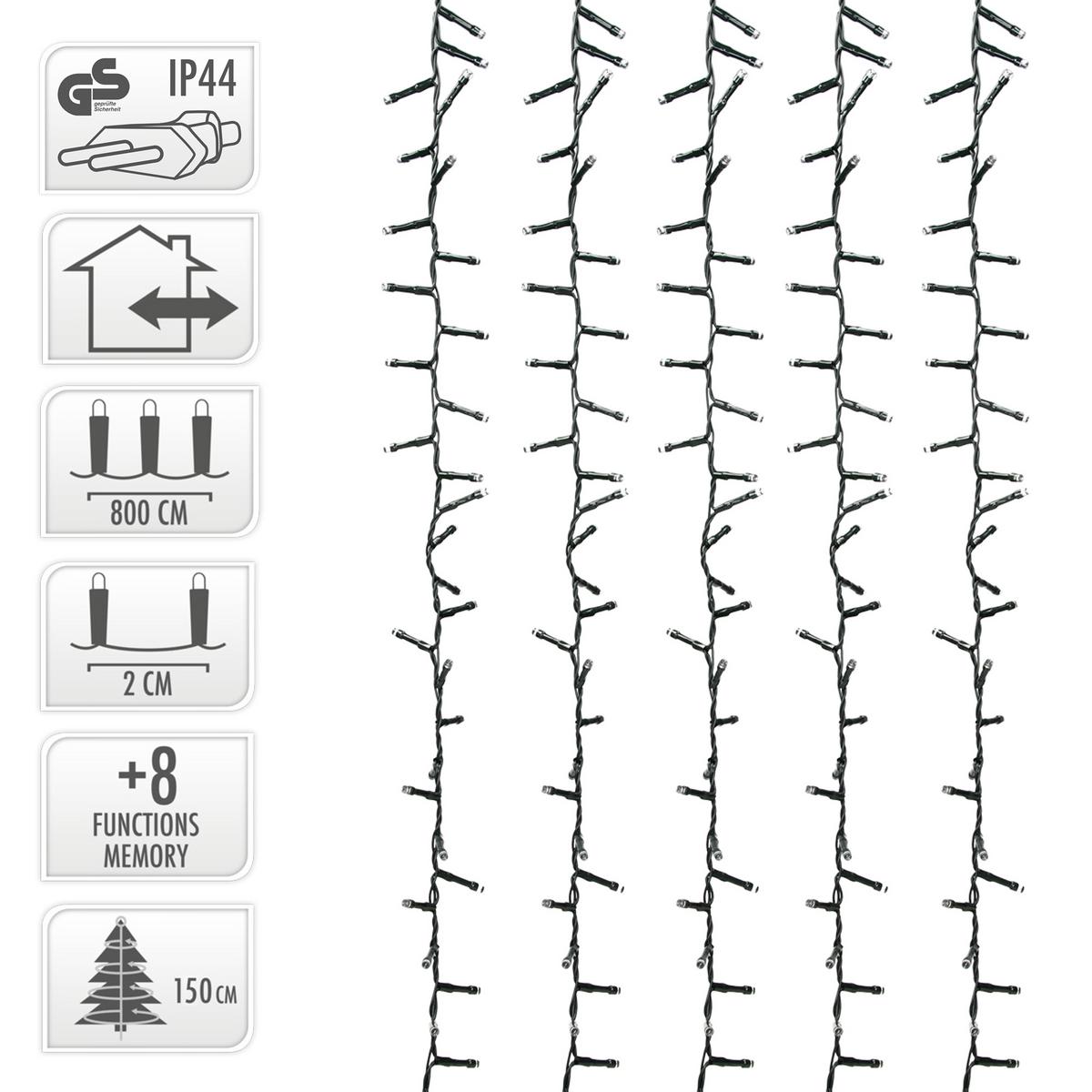 LED CLUSTER LICHTERKETTE 8m 400 LEDs Extra Warmweiß 8 Modi Innen/Außen - Grün, Kunststoff (1100cm) - ECD-Germany