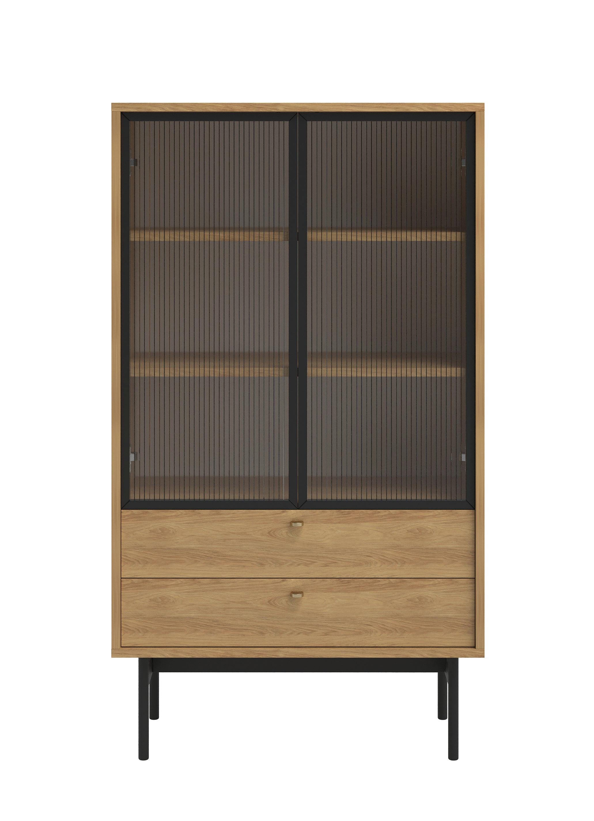 VITRINE Olar II Holzoptik Hickory Natur 85 cm - Beige/Goldfarben, Holzwerkstoff/Metall (85/150/41cm) - Selsey