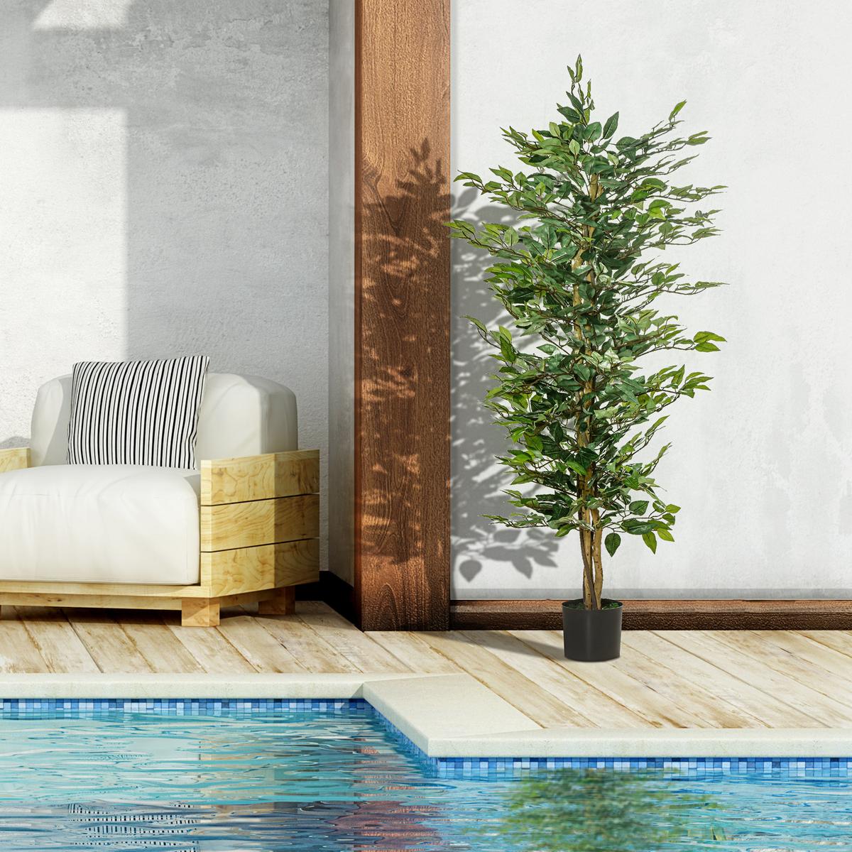 KUNSTPFLANZEN im Topf 150 cm künstlicher Ficus-baum Kunstbaum Zimmerpflanze - Grün, Kunststoff (150cm) - HOMCOM