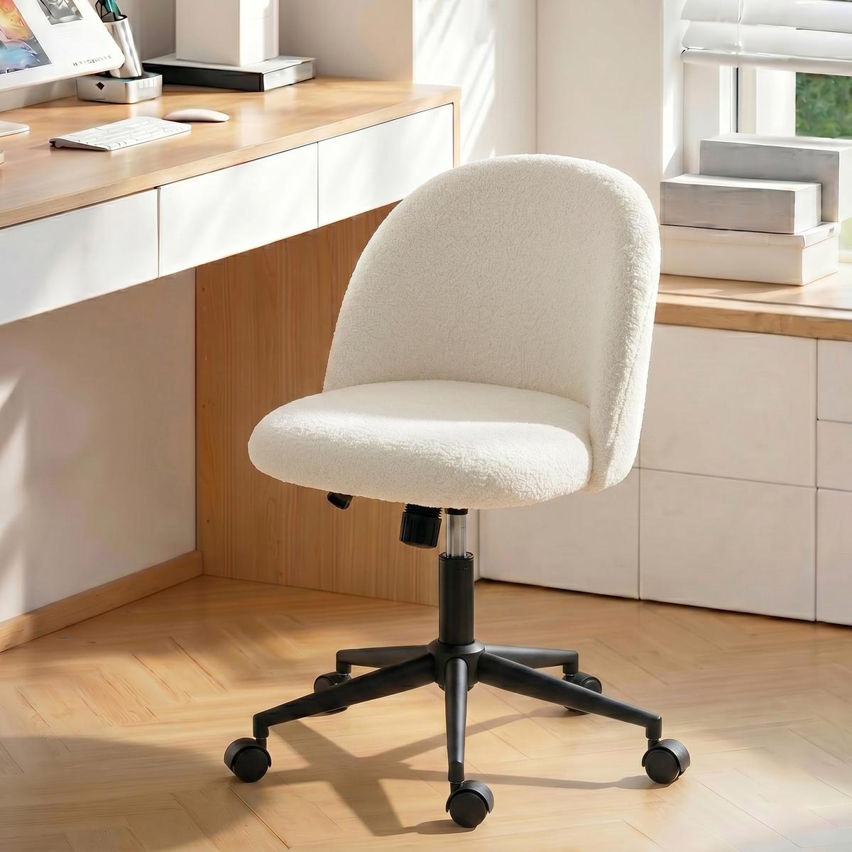 BÜROSTUHL Polyester Cremeweiß - Creme/Schwarz, Textil/Metall (52/84.5/59cm) - HOMCOM