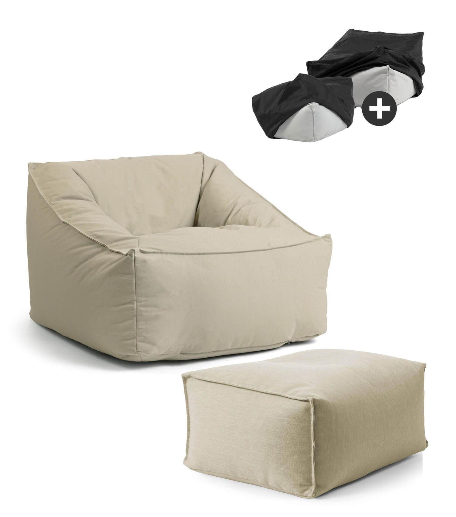OUTDOOR SITZSACK Der Sunnyboy mit Hocker - Beige, Textil (80/60/83cm) - Mokebo