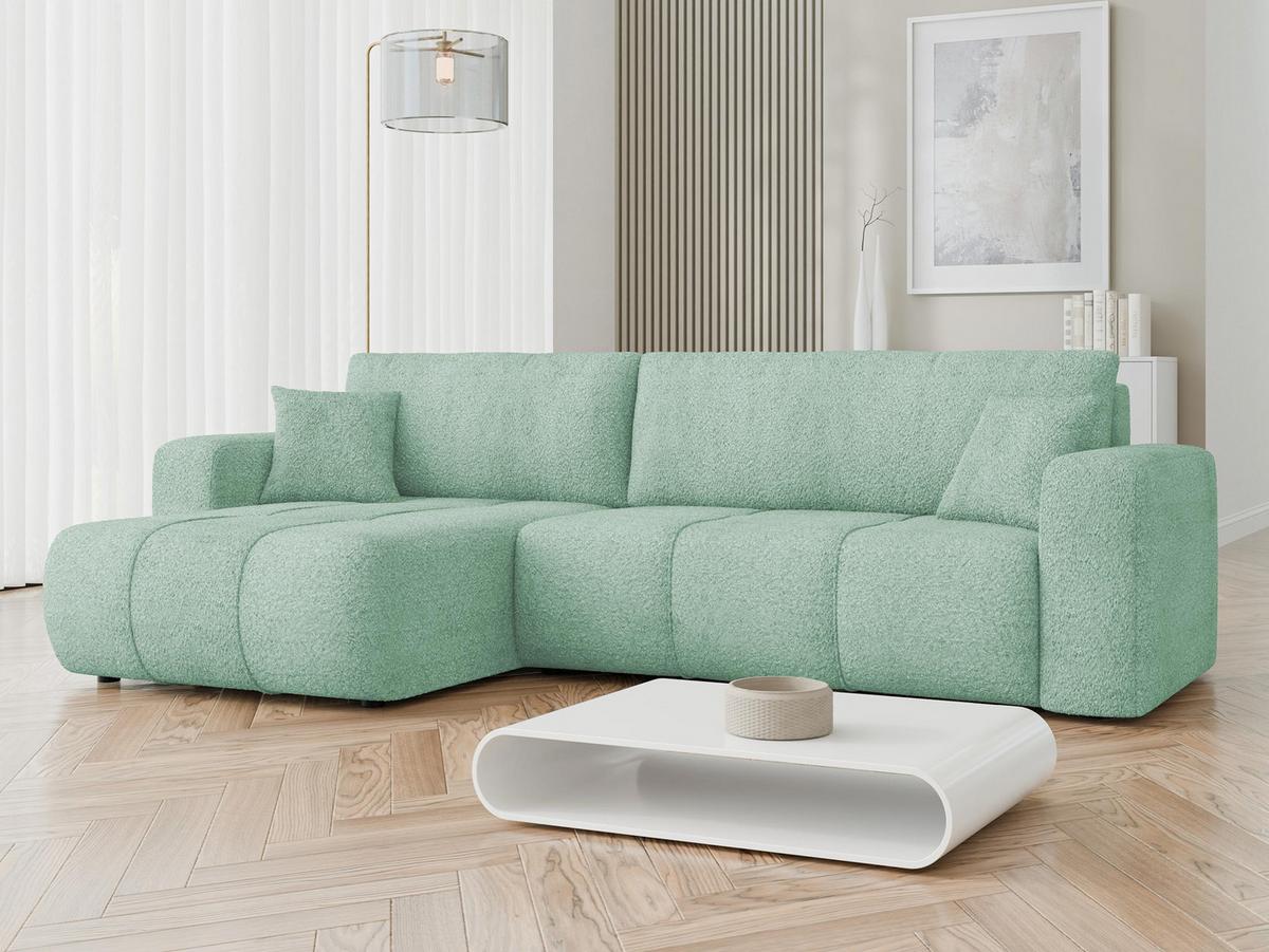 ECKSOFA Furyn Maxi Boucle - Schwarz/Mintgrün, Holzwerkstoff/Kunststoff (274/145cm) - MIRJAN24