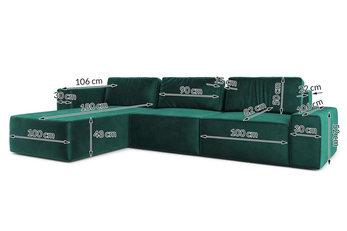 ECKSOFA L Form Arkleton Grün 360/180/93 cm Links Stil & Komfort - Türkis/Schwarz, Kunststoff/Textil (180/360cm) - AX Living