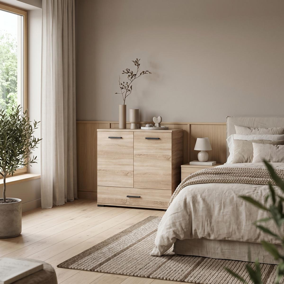 KOMMODE ALBANO 90/83/40cm mit 1 Schubladen 2 Türen Sonoma Eiche - Sonoma Eiche, Holzwerkstoff (90/83/40cm) - MASSENO