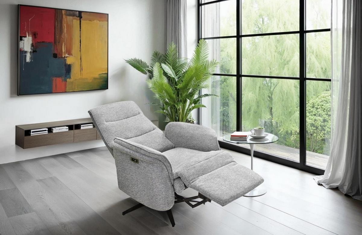 TV-RELAXSESSEL elektrisch mit Massage-/Heizfunktion, zweimotorische Verstellung B74/T89/H108 cm, Chenille-Bezug Grau /15600 - Schwarz/Grau, Textil/Metall (74/108/89cm) - luma-home