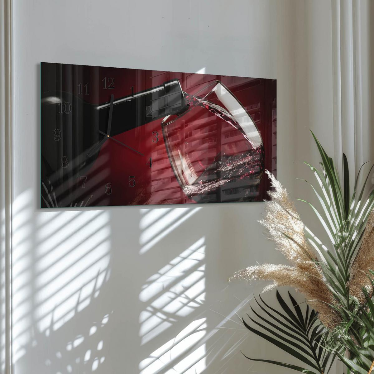 WANDUHR aus Glas 60x30 cm - Weinglas - Rot, Glas (60/30/0.4cm) - TULUP