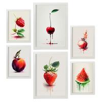 POSTER Set Mit 6 Rote Früchte Plakate Von Obst, Gemüse & Gesunden Lebensmitteln Im Aquarell Kunst Auf Reinweißen Hintergründen A3 & A4 Weißer Rahmen - Weiß, Papier (29/3cm) - Nacnic