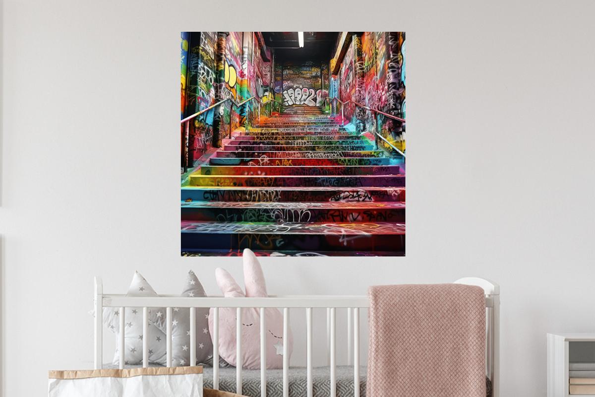 WANDTATTOO Treppe - Graffiti - Farben - Kunst Wanddeko 50x50 cm - Multicolor, Kunststoff (50/50/0.1cm) - MuchoWow