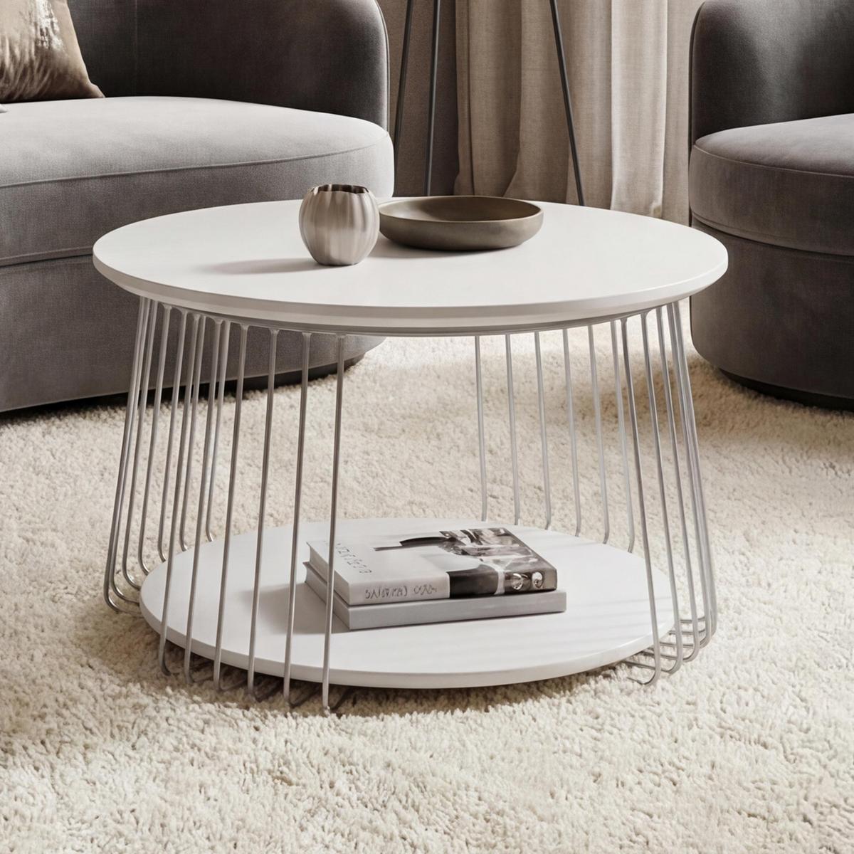 COUCHTISCH rund Weiß, Silber - Silberfarben/Weiß, Holz (70/70/44cm) - MCW