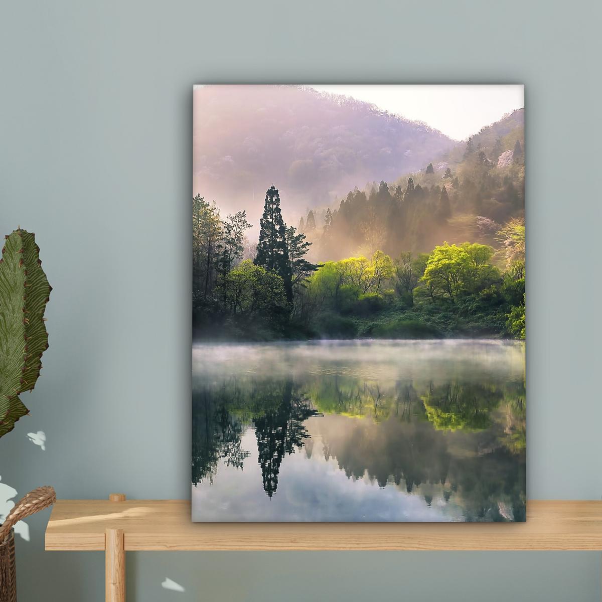 LEINWANDBILD Natur - Bäume - Berge - See - Wasser Room Decor 30x40 cm - Hellgrün, Textil (30/40cm) - MuchoWow