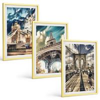 BILDER SET 3er Set - 40x60 cm Goldrahmen - Brücken, Türme, europäische Städte - Goldfarben, Kunststoff (40/60cm) - TULUP