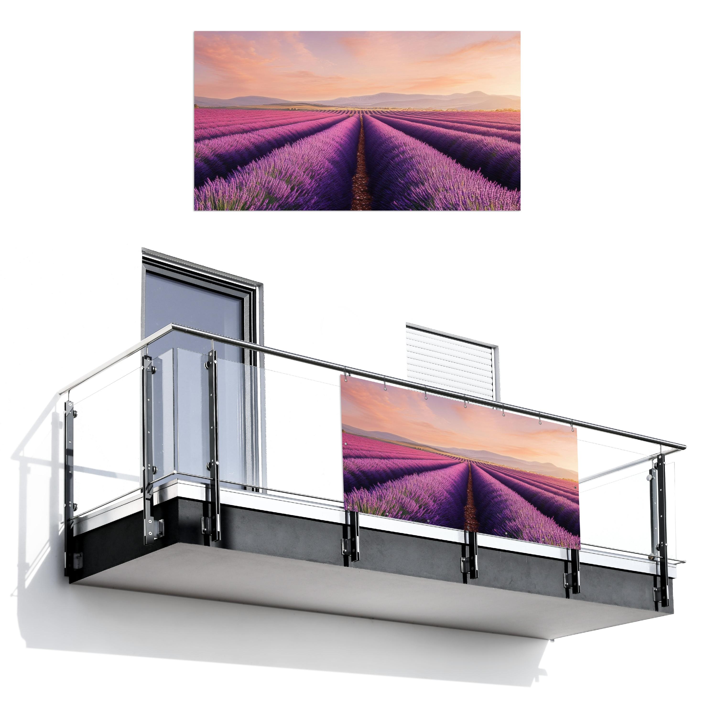 BALKON-SICHTSCHUTZ Lavendelfeld - Sonnenuntergang - Lila - Blumen Witterungsbeständig 200x110 cm - Violett, Kunststoff (200/110cm) - MuchoWow