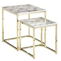 BEISTELLTISCH 2er Set Marmoroptik Metall Robust, Weiß 45x45x50 cm - Goldfarben/Weiß, Holz/Metall (45/45/50cm) - KADIMA DESIGN