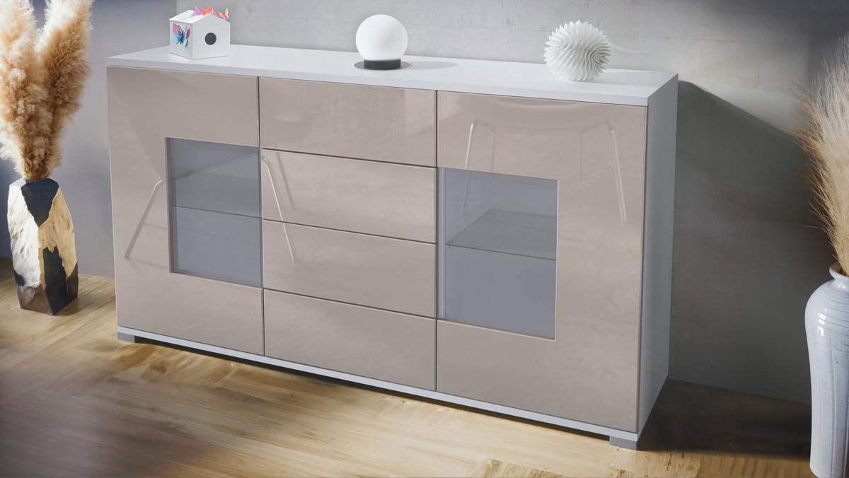 SIDEBOARD Grömitz Sandgrau Hochglanz - Sandfarben, Holzwerkstoff (138.5/75.5/35cm) - Vladon