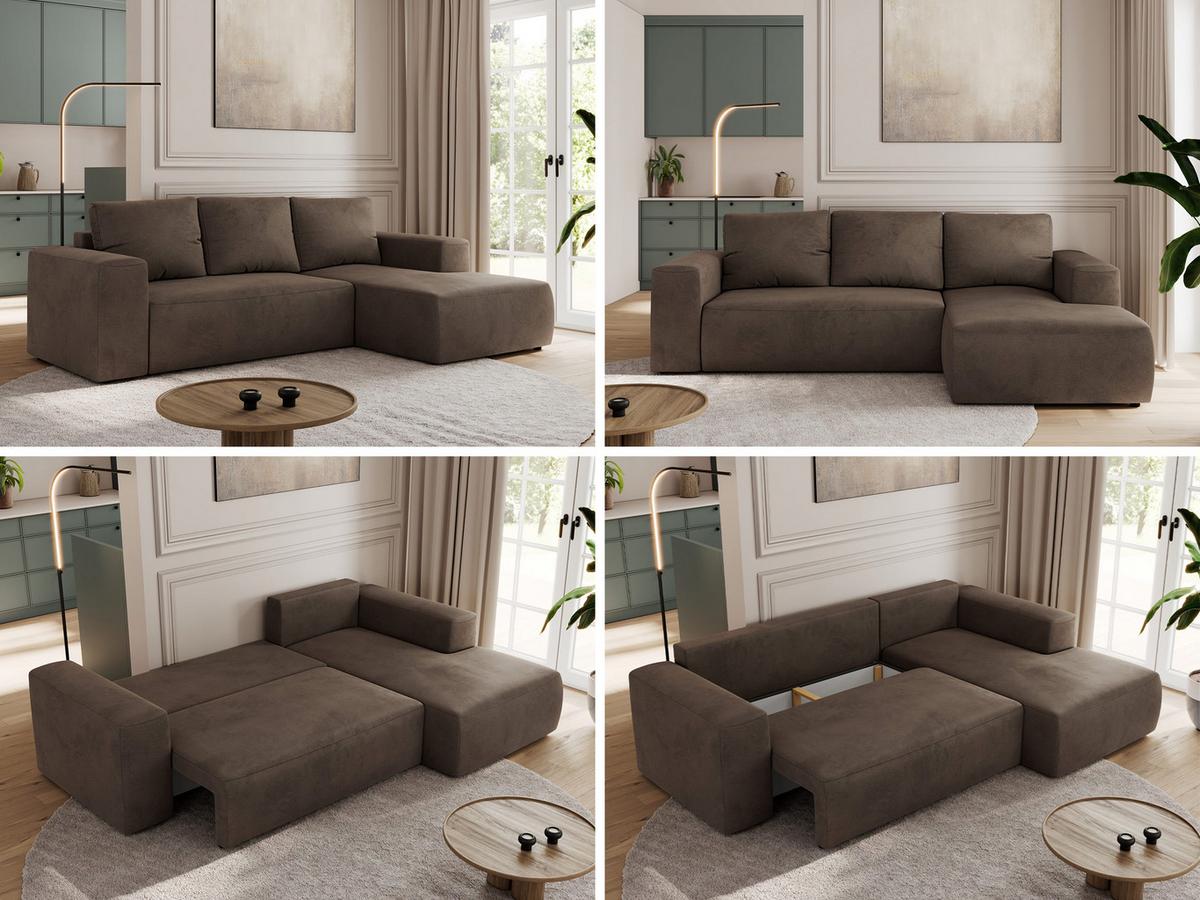 ECKSOFA TRENTINO L Braun Velvet - Rechts - Schwarz/Braun, Kunststoff/Textil (164/266cm) - MKS