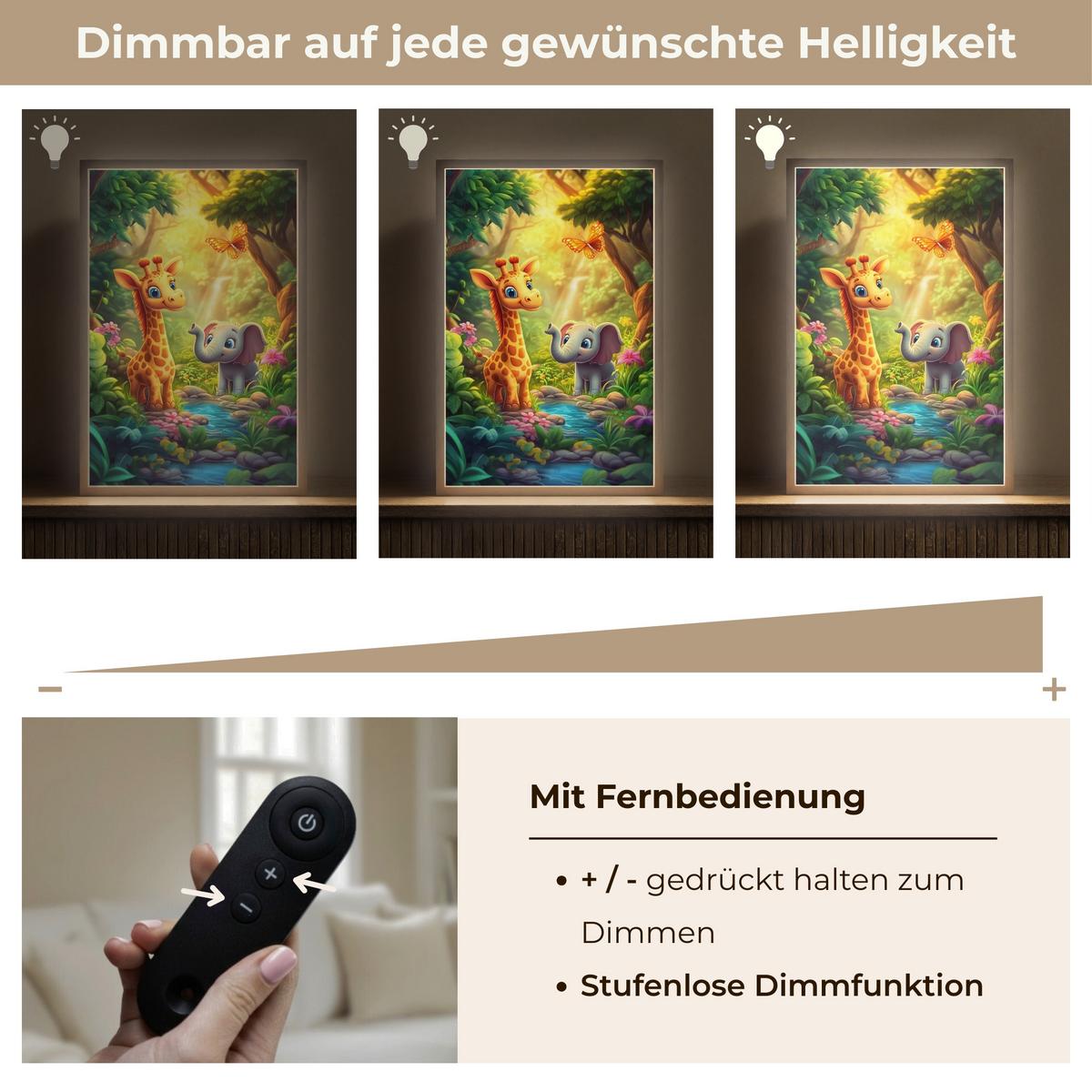 NACHTTISCHLAMPE MIT AKKU Giraffe - Elefant - Blumen - Dschungel 40x60 cm - Grün, Holzwerkstoff (8/40/60cm) - OnlyWow