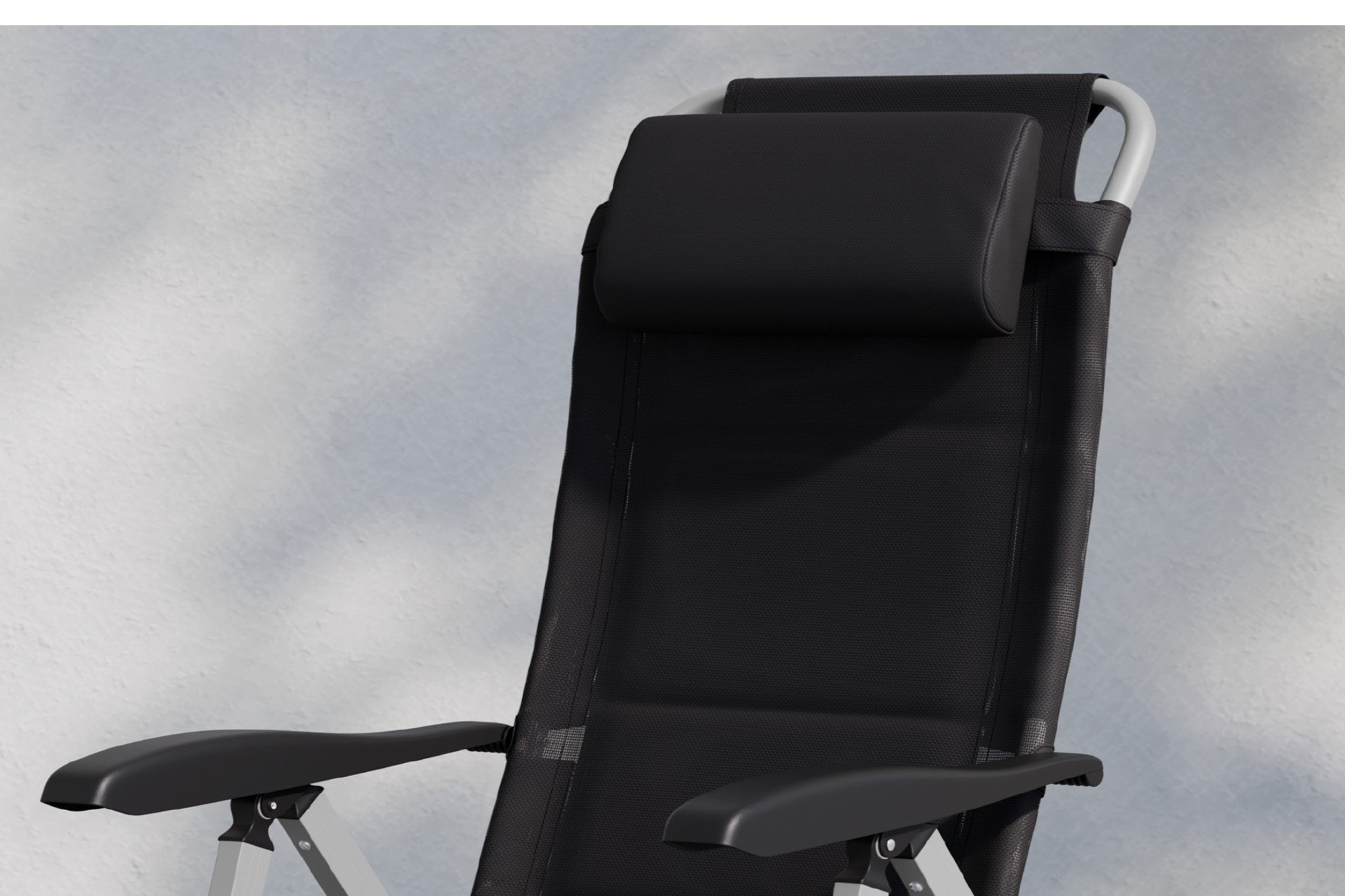 Gartenstuhl Hochlehner Schwarz Silber abnehmbares Armlehnen Nackenkissen Kopfstütze Rückenlehne mehrfach verstellbar 