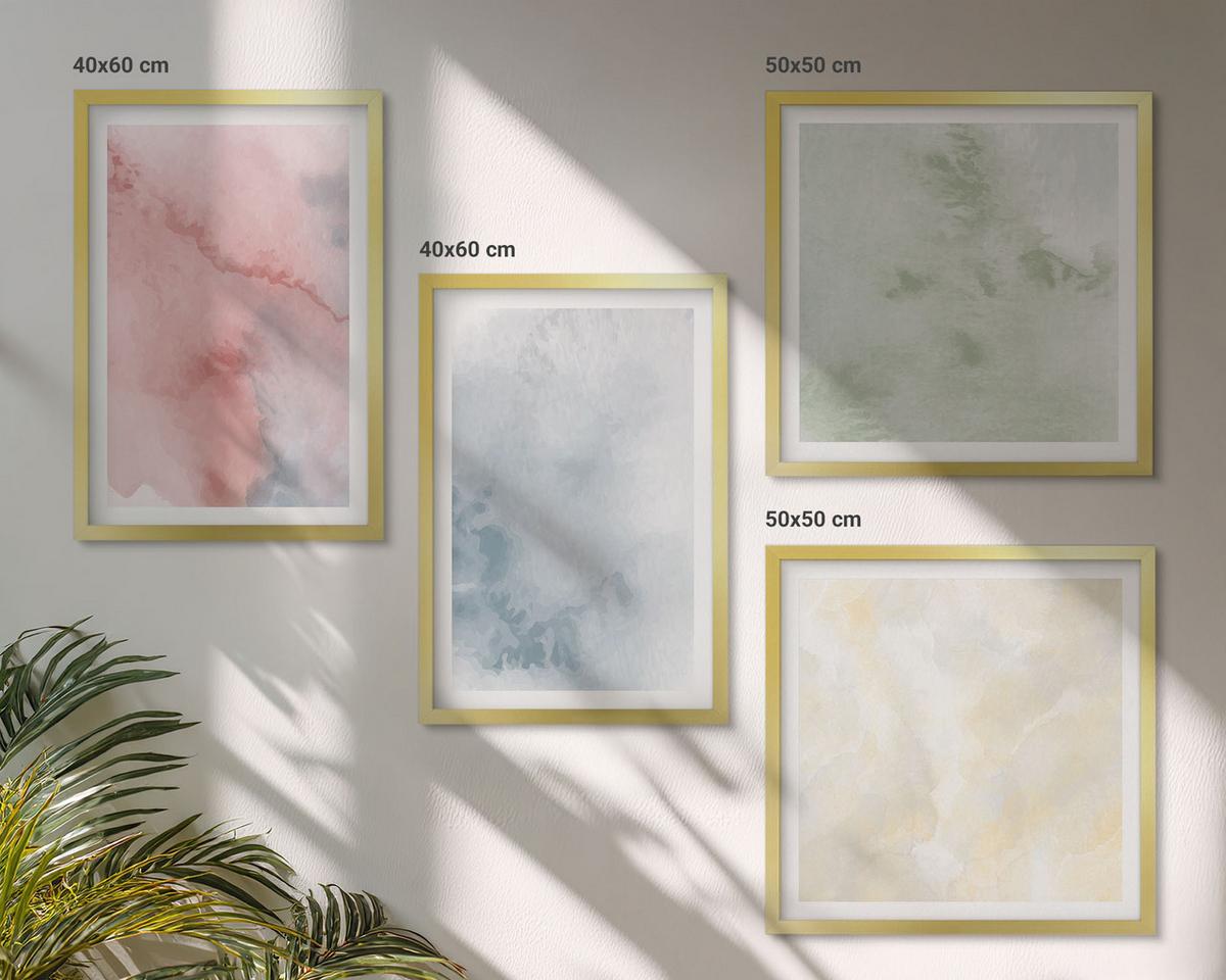 BILDER SET 4er Set - 50x50 cm & 40x60 cm Goldrahmen - Aquarellfarben in Pastellfarben - Goldfarben, Kunststoff (50/50cm) - TULUP