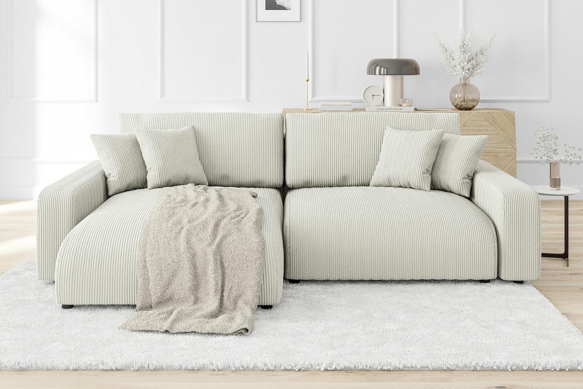 ECKSOFA Emma Beige Cord - Ottomane links - Beige, Textil (234/170cm) - S-Style Möbel