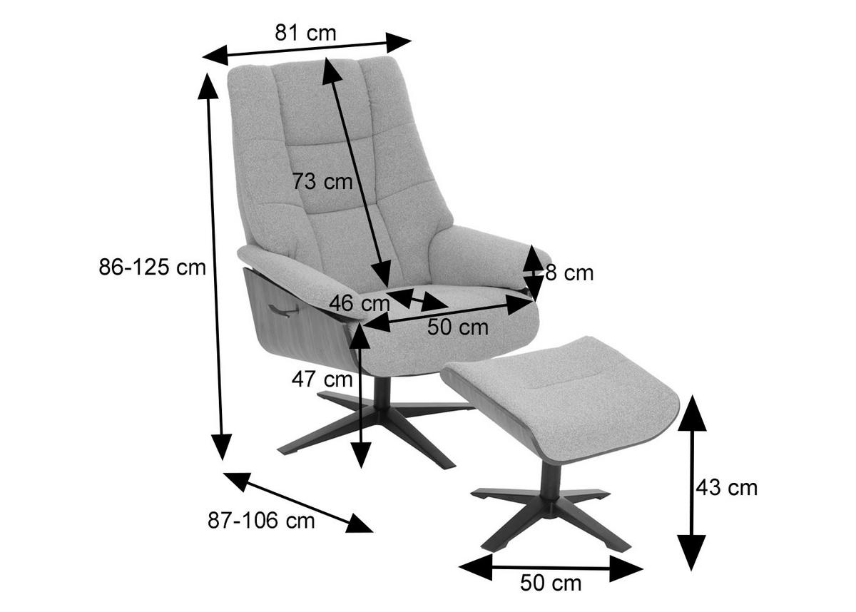 RELAXSESSEL + HOCKER Braun - Braun, Leder (81/105/106cm) - MCW