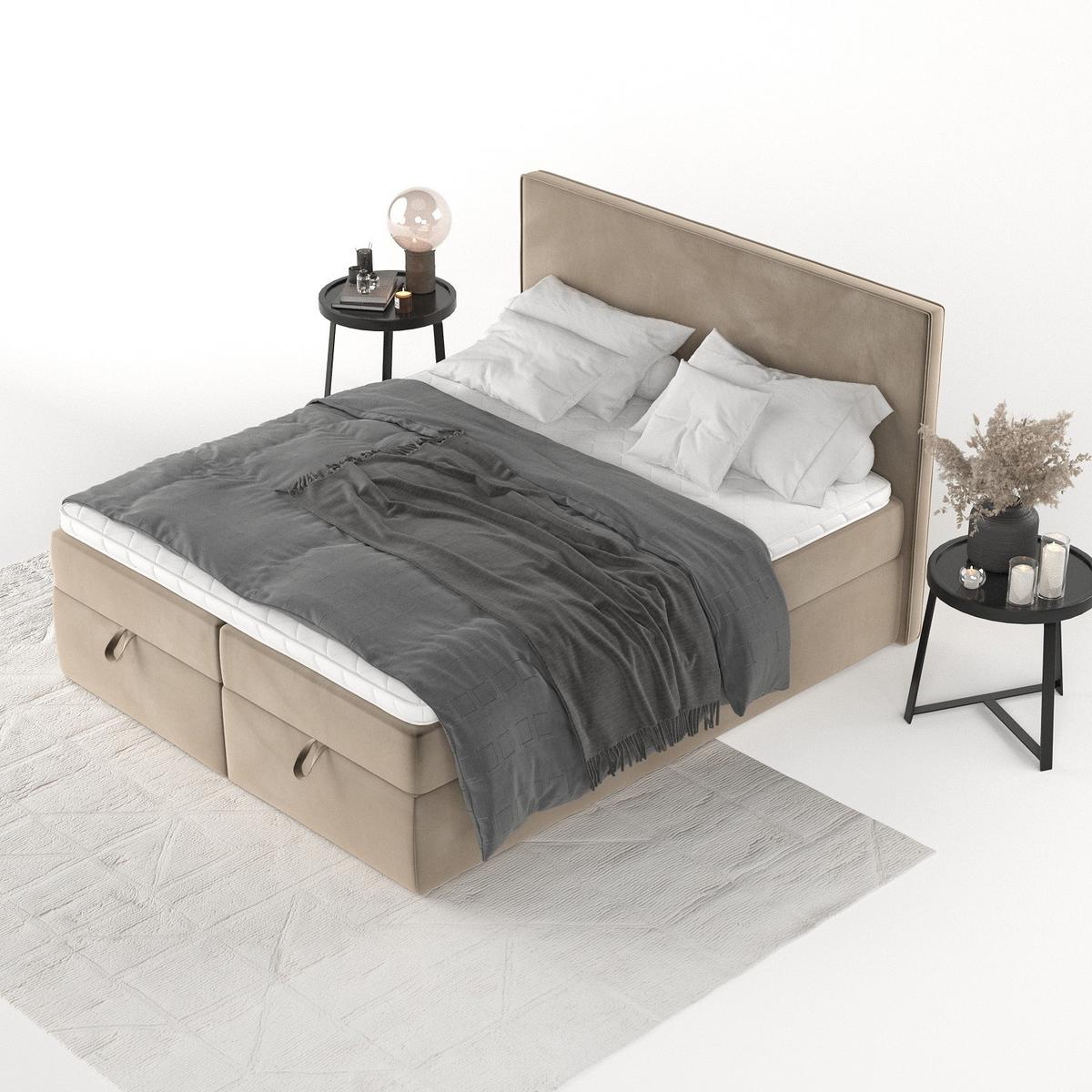 BOXBETT Velma 160/200 cm Taupe im Paros Stoff - Taupe/Schwarz, Holz/Holzwerkstoff (160/200cm) - AltaBeds