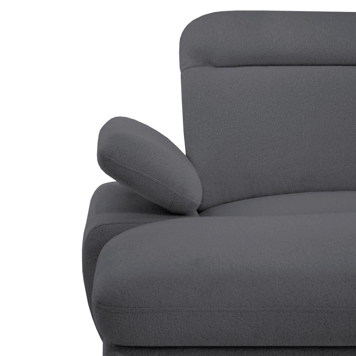 WOHNLANDSCHAFT Sora U mit Schlaffunktion und verstellbarer Sitztiefe, Kopfstützen und Armlehne, 365 cm, Anthrazit, Links - Anthrazit/Schwarz, Textil (365/107/235cm) - Beautysofa
