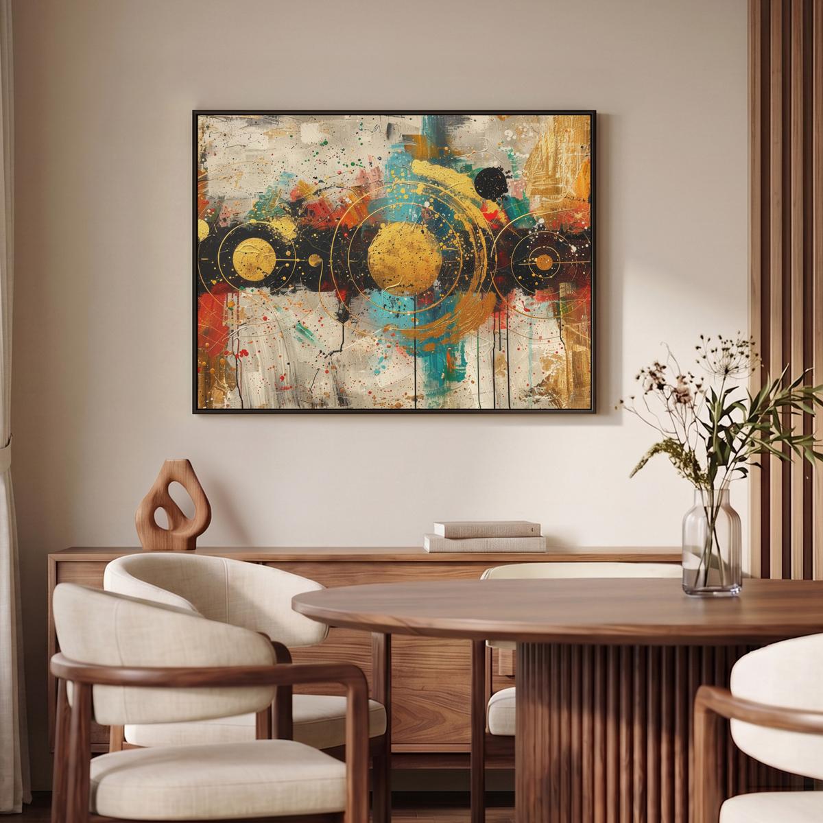 LEINWAND Bilder mit Rahmen - Abstrakt - Kunst - Gold - Modern - 100x70 - Multicolor, Textil (100/70cm) - MuchoWow