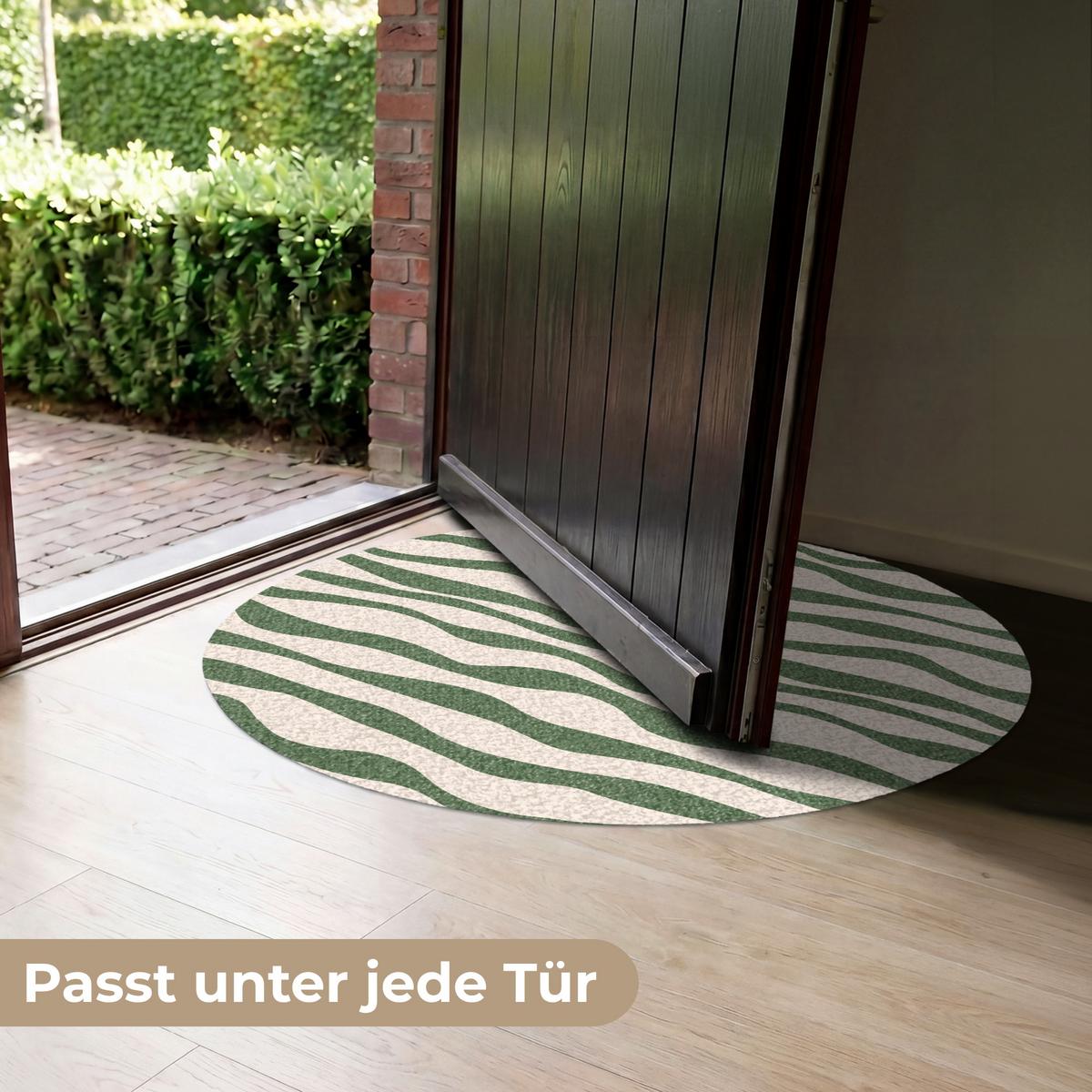 FUSSMATTE Wellenlinien - Beige - Grün - Streifen - Abstrakt Fußabtreter 90x90 cm - Dunkelgrün, Kunststoff (90/0.4cm) - MuchoWow