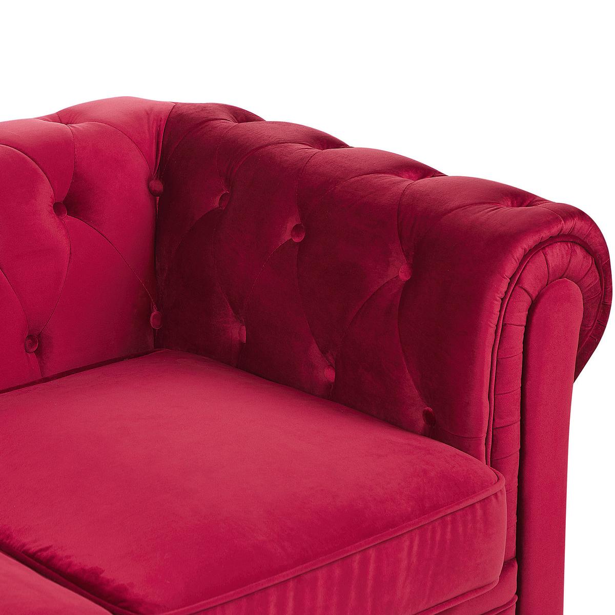 3-SITZER-SOFA Samtstoff Dunkelrot Chesterfield - Dunkelrot, Textil (202/70/75cm) - Beliani