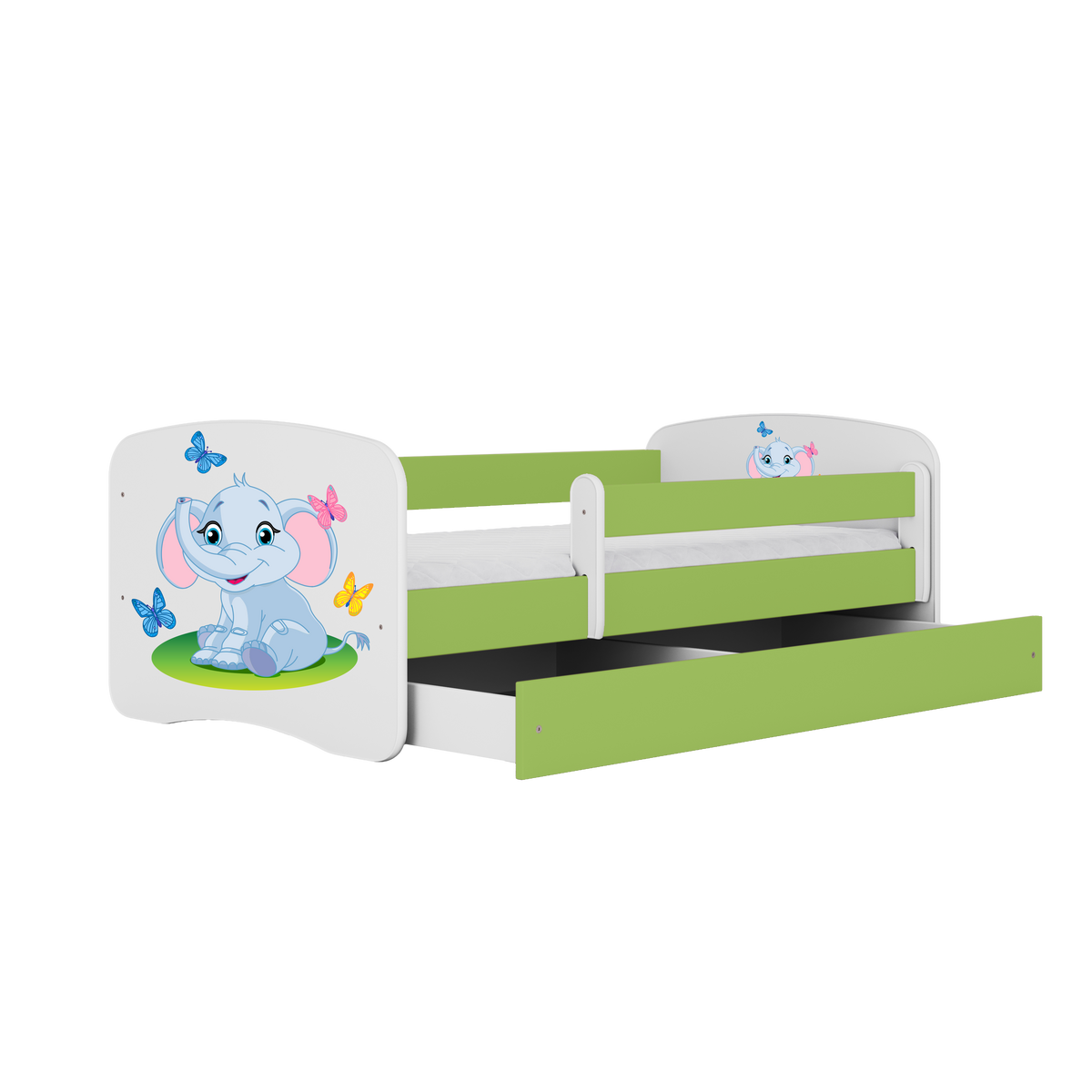 KINDERBETT Elefant mit Schublade und Matratze 180/80 - Grün, Holzwerkstoff (80/180cm) - RAUMHIRSCH FURNITURE