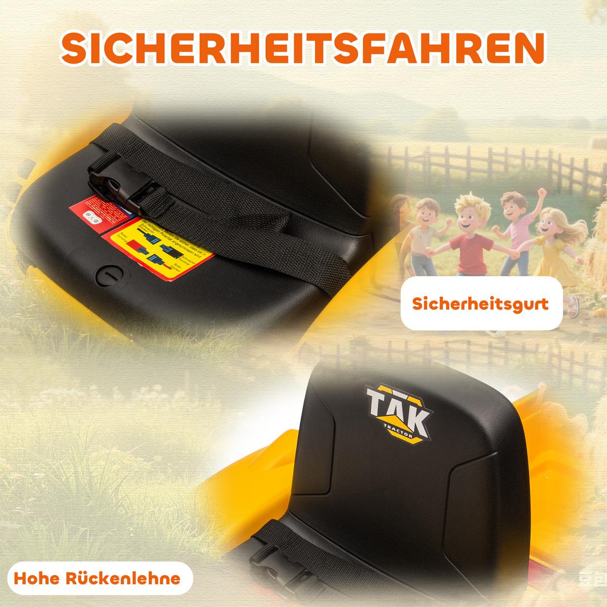 KINDER-ELEKTRO-BAGGER mit Anhänger 12V mit Fernbedienung - Gelb, Kunststoff (158/58/58.5cm) - AIYAPLAY