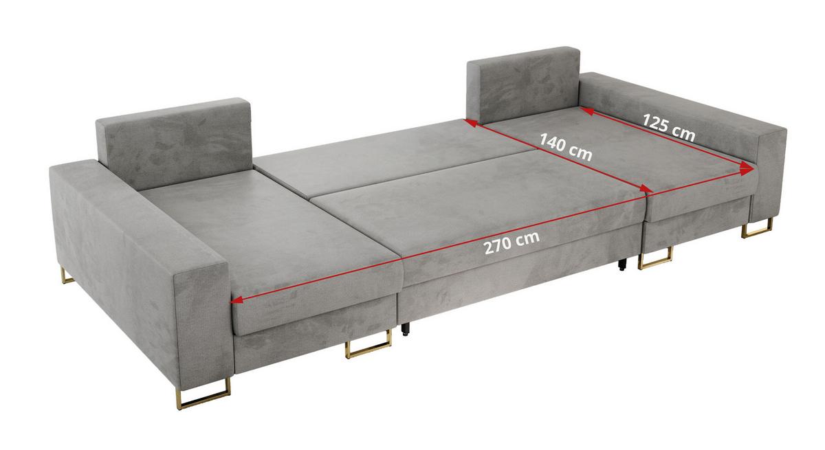 WOHNLANDSCHAFT DORIAN U Velvet Hellgrau - Goldfarben/Hellgrau, Textil/Metall (312/85/138cm) - MKS