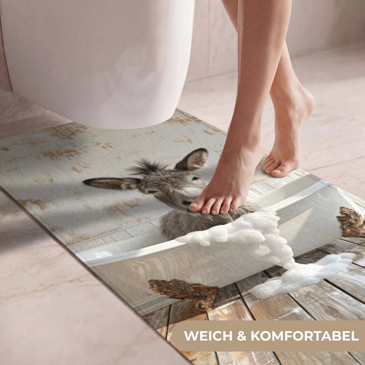 WC-VORLEGER Esel - Tiere - Badewanne - Schaumstoff Toilettenvorleger 60x120 cm - Creme, Textil (60/1cm) - OnlyWow