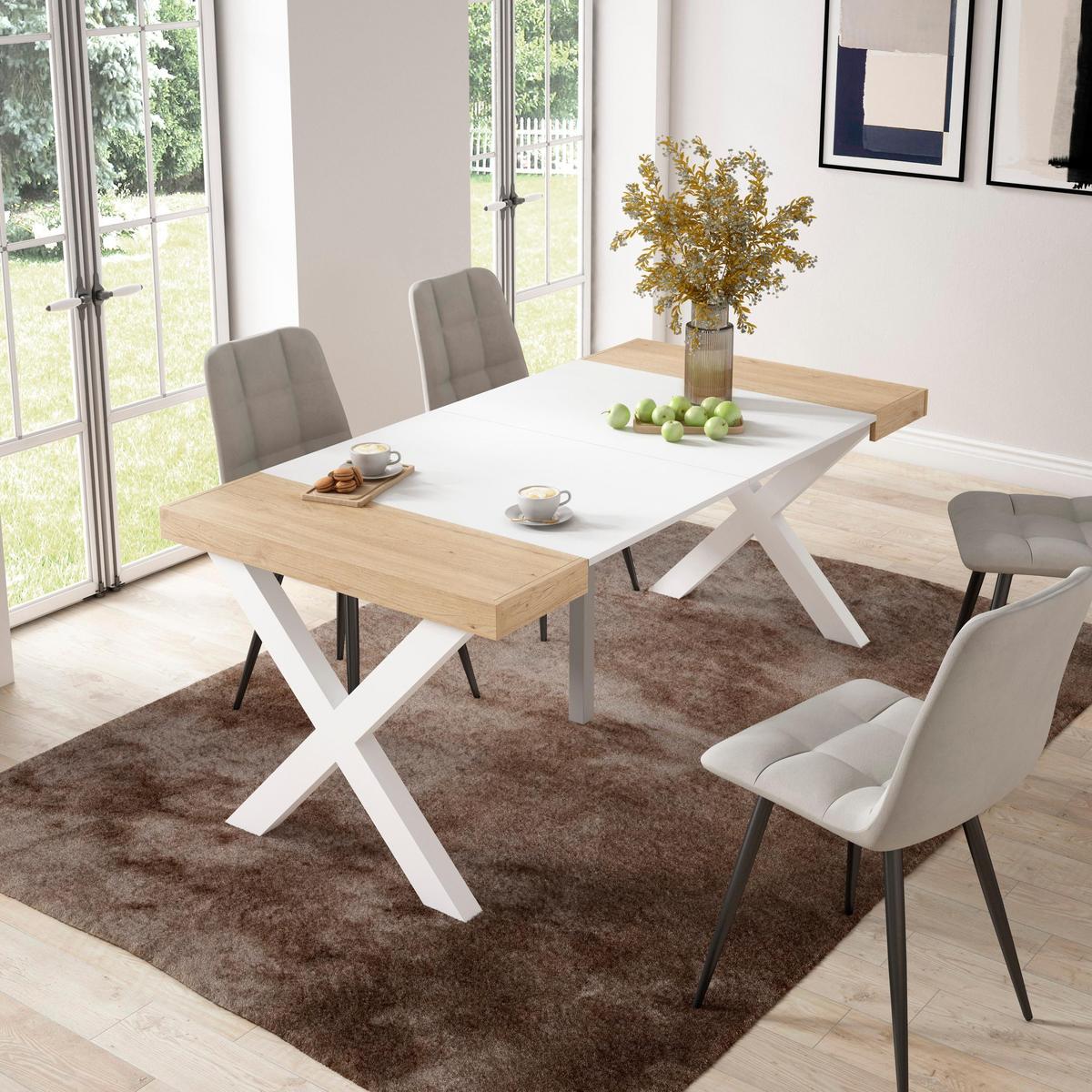 KONSOLENTISCH ausziehbar 58 bis 180cm, für 8 Gäste, eiche weiß, 90/58/73cm - Eichefarben/Multicolor, Holzwerkstoff (90/180/73cm) - Skraut Home