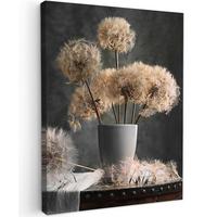 LEINWANDBILD Blumensamen - Löwenzahn - Vase - Stilleben - Blumenstrauß Room Decor 30x40 cm - Dunkelgrau, Textil (30/40cm) - MuchoWow