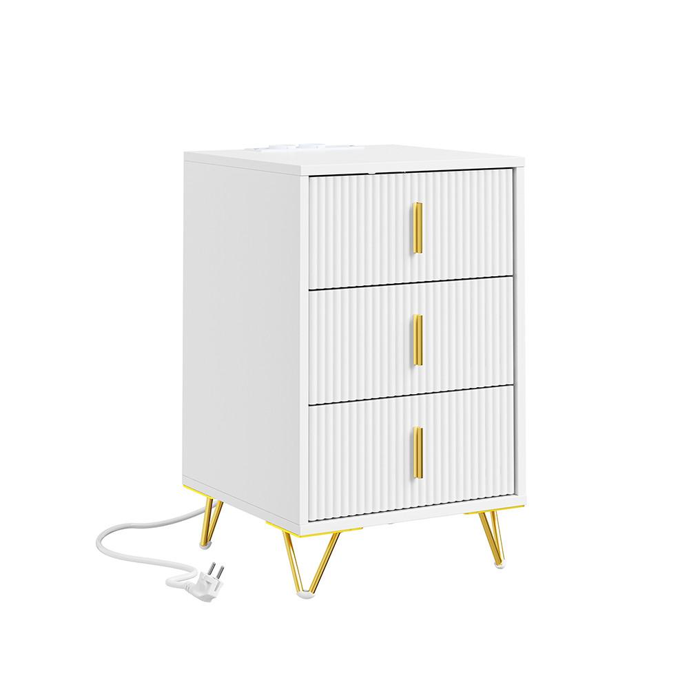 NACHTTISCH mit integrierten Steckdosen FBT115-L-E-W - Ahornfarben, Fell (40/64/40cm) - SoBuy