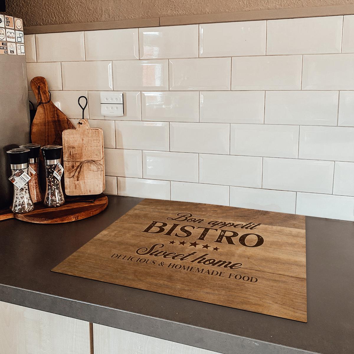 HERDABDECKPLATTE Zitat - Bistro - Guten Appetit - Süßes Zuhause - Holzmaserung Abdeckung Ceranfeld 58.3x51.3 cm - Braun, Kunststoff (58.3/51.3/0.2cm) - MuchoWow